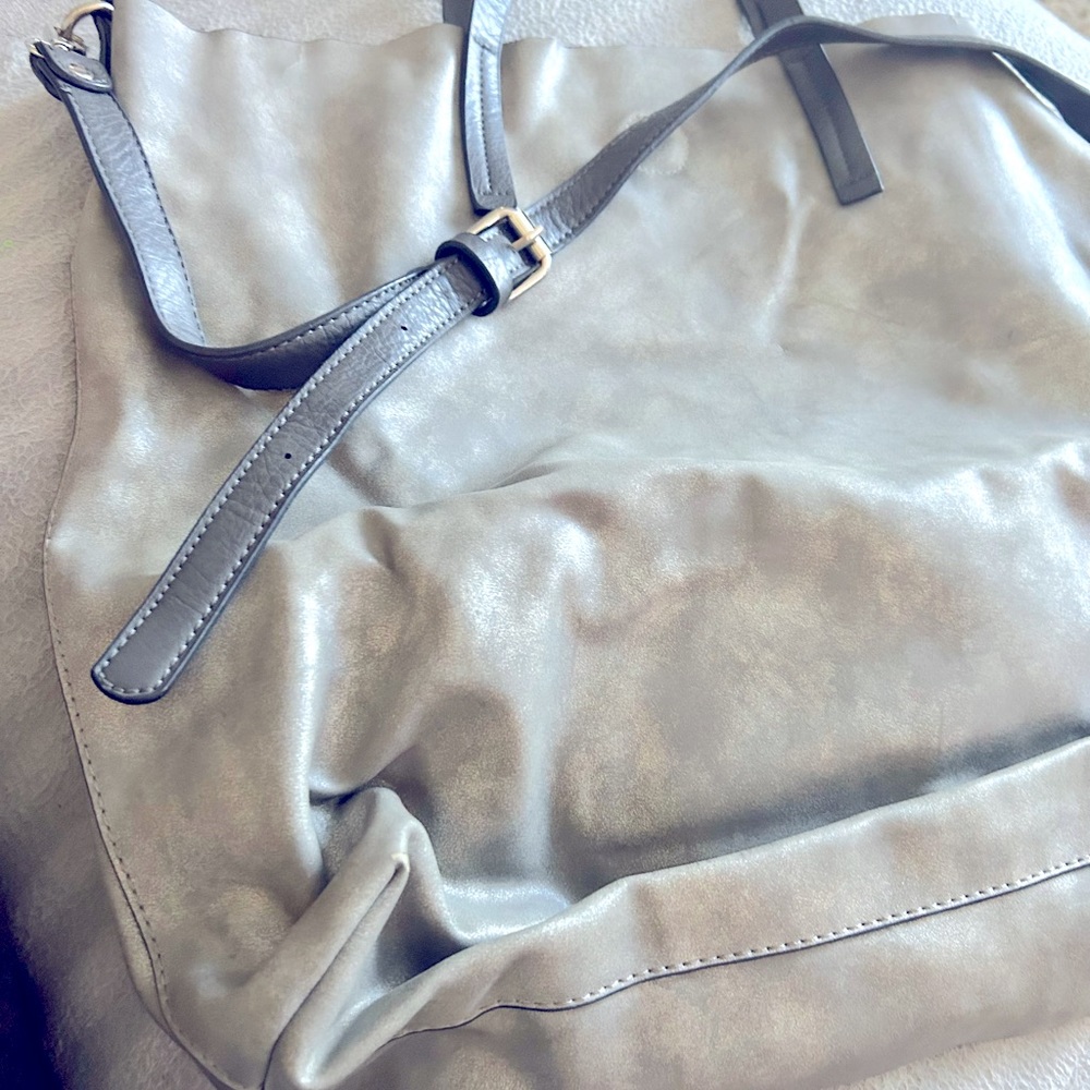 Gray suede crossbody tote